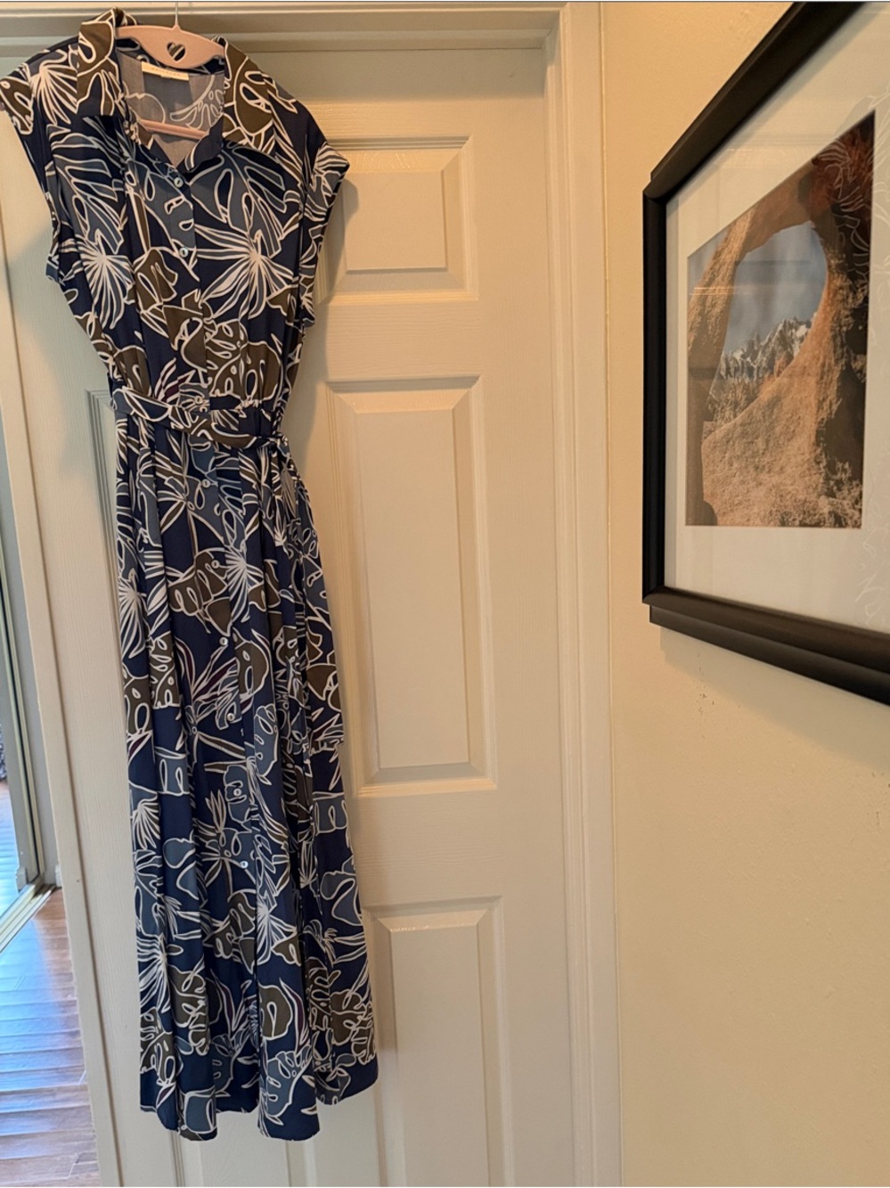 MELLODAY Navy Blue Olive Floral Tie-Waist Maxi Dress